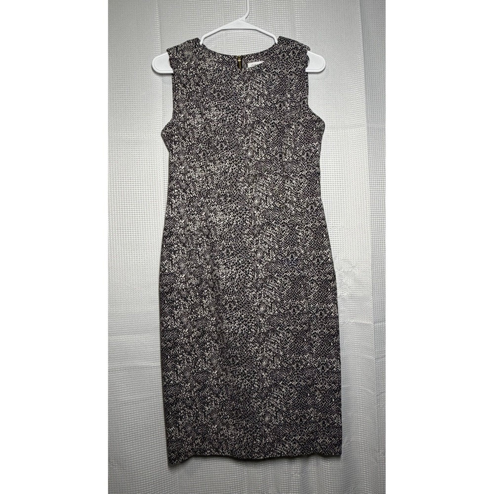 Calvin Klein Sheath Dress 8 Black White Textured Animal Print Exposed Zipper